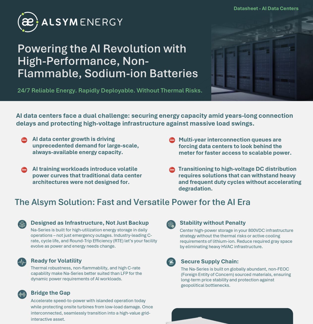 Alsym for AI Data Centers Datasheet | Alsym Energy