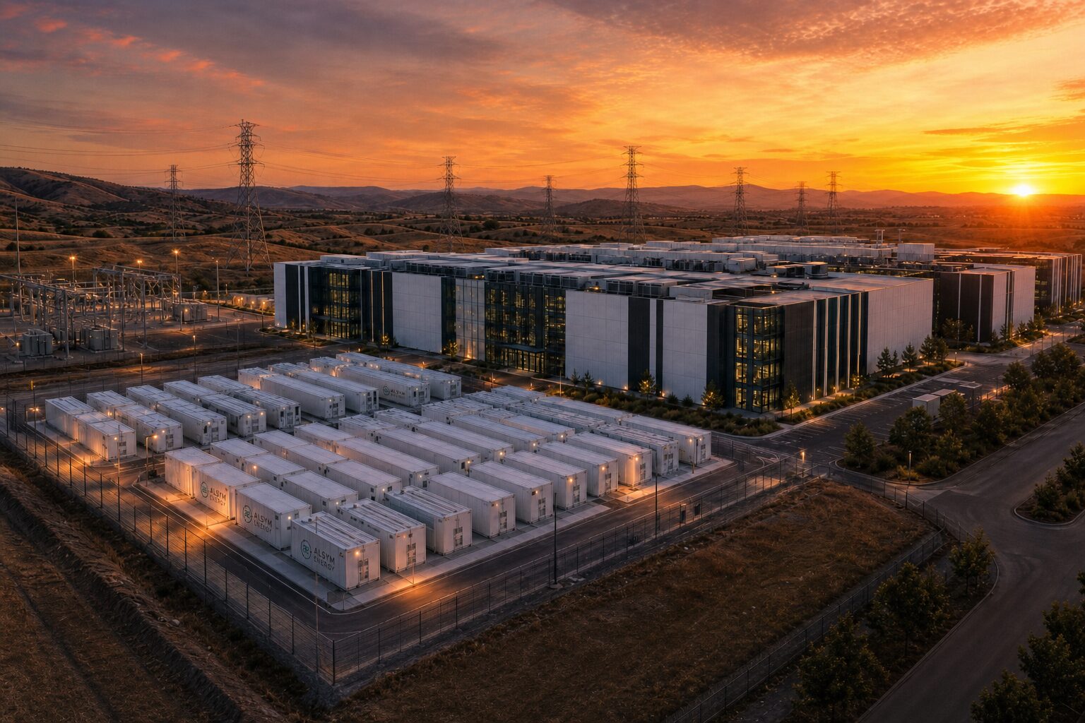 Alsym Na-Series battery containers installed outside a data center building